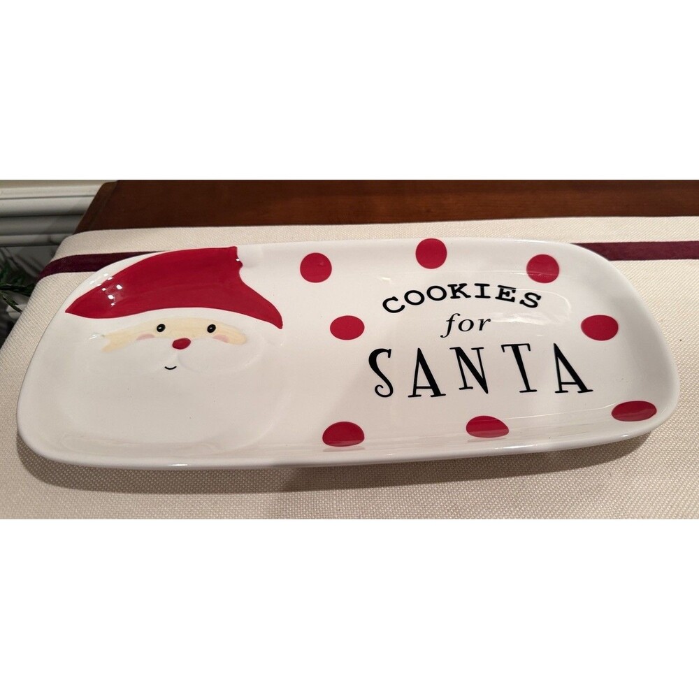 Magenta "Cookies for Santa" Platter w/ Santa face and Red Polka Dots